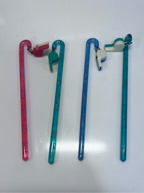 Set of 4 Vintage 1950's Plastic Whistle Swizzel Sticks / Colorful Stirrers